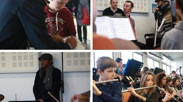 Masterclass des élèves musiciens de la la Classe a horaire Amenagée Musique du collége Saint Exupéry de Vannes (56) pendant la masterclass de Manu Katché